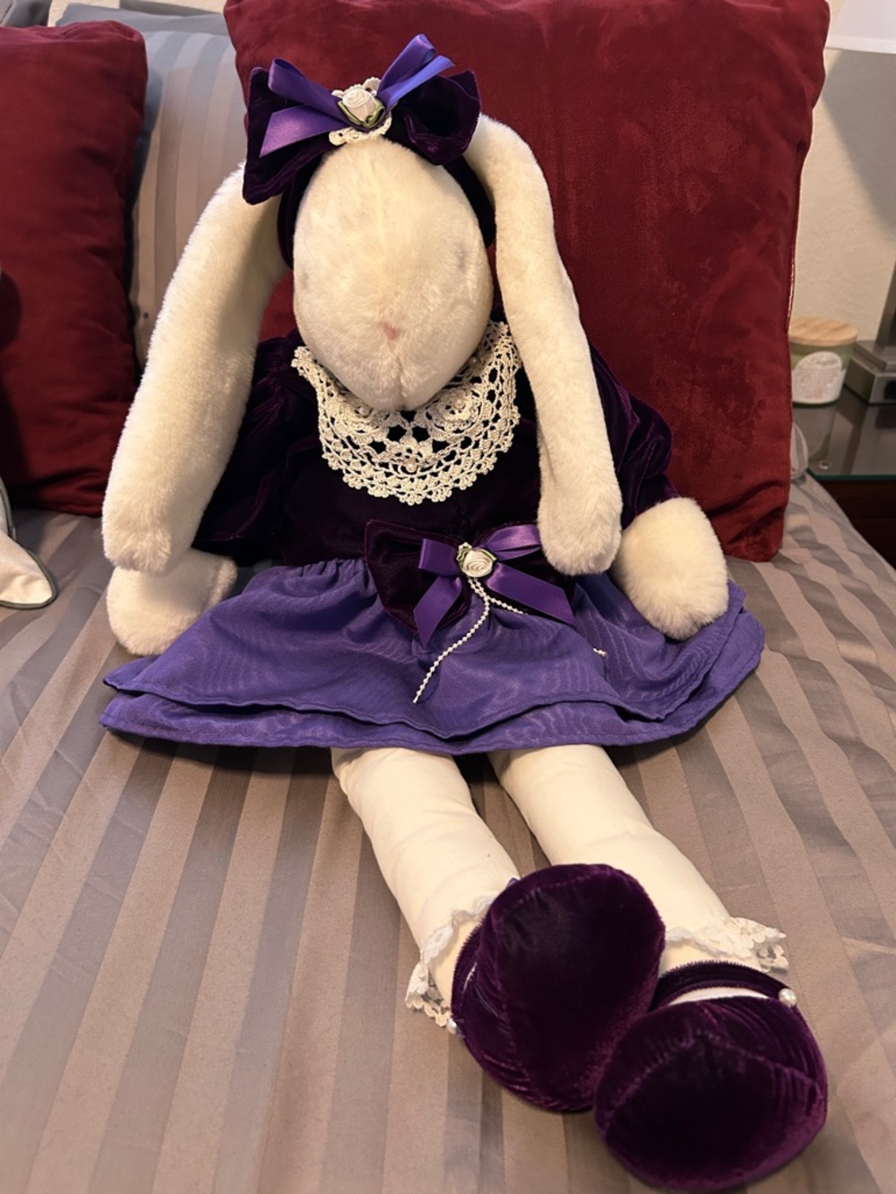 Vintage Victorian Style Plush Bunny – Purple Velvet & Lace – Large
